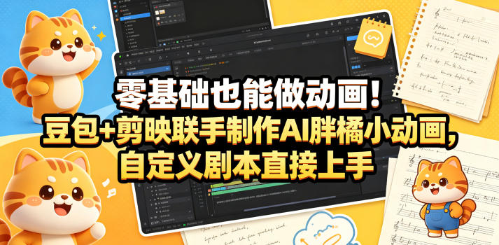 零基础也能做动画！豆包+剪映联手制作AI胖橘小动画，自定义剧本直接上手-我爱项目网