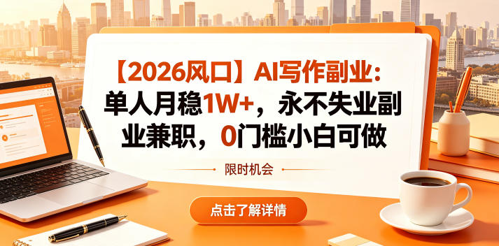 【2026风口】AI写作副业：单人月稳1W+，永不失业副业兼职，0门槛小白可做【揭秘】-我爱项目网