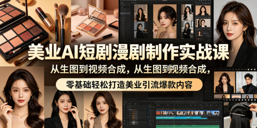 美业AI短剧漫剧制作实战课，从生图到视频合成，零基础轻松打造美业引流爆款内容-我爱项目网