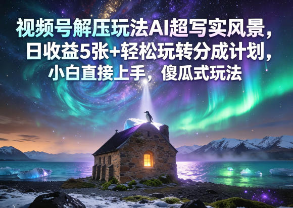 视频号解压玩法AI超写实风景，日收益5张+轻松玩转分成计划，小白直接上手，傻瓜式玩法-我爱项目网