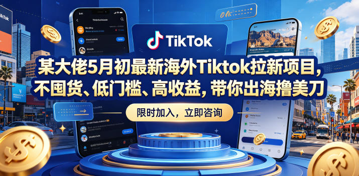 某大佬5月初最新海外Tiktok拉新项目，不囤货、低门槛、高收益，带你出海撸美刀-我爱项目网
