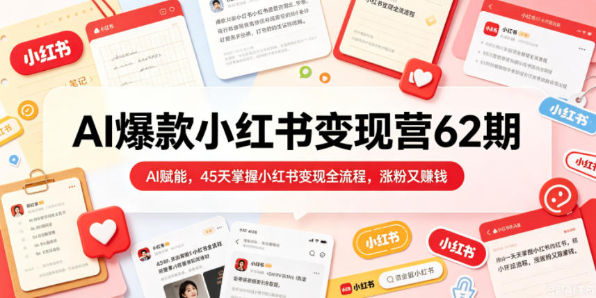 AI爆款小红书变现营62期2026年5月，AI赋能，45天掌握小红书变现全流程，涨粉又賺钱-我爱项目网