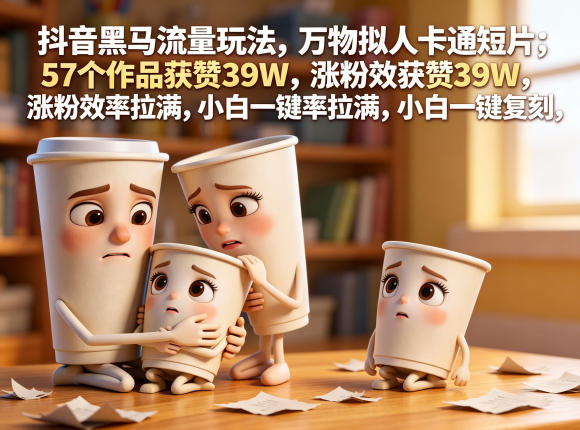 抖音黑马流量玩法，万物拟人卡通短片，57个作品获赞39W，涨粉效率拉满，小白一键复刻，保姆级拆解-我爱项目网