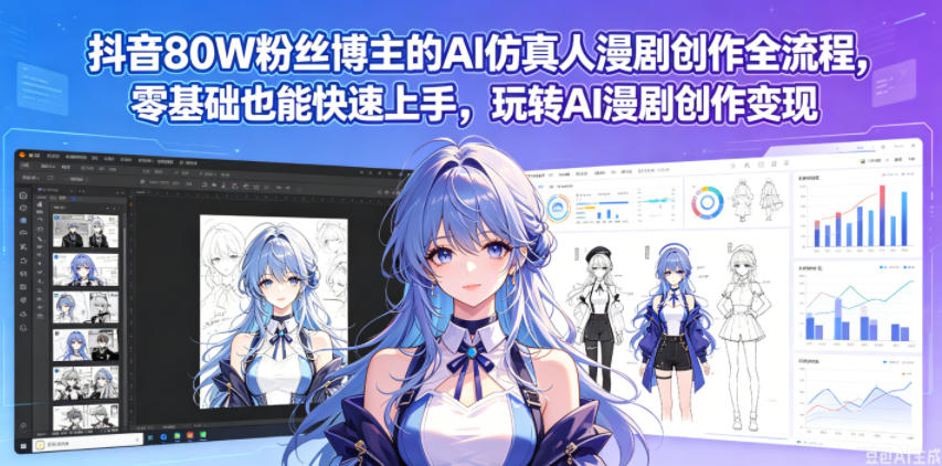 抖音80W粉丝博主的AI仿真人漫剧创作全流程，零基础也能快速上手，玩转AI漫剧创作变现-我爱项目网