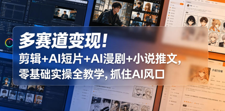 多赛道变现！剪辑+AI短片+AI漫剧+小说推文，零基础实操全教学，抓住AI风口-我爱项目网
