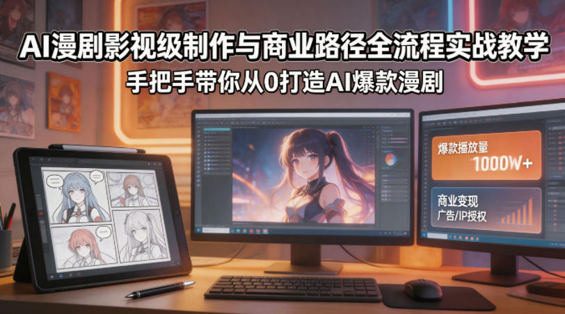 AI漫剧影视级制作与商业路径全流程实战教学，手带你从0打造AI爆款漫剧-我爱项目网