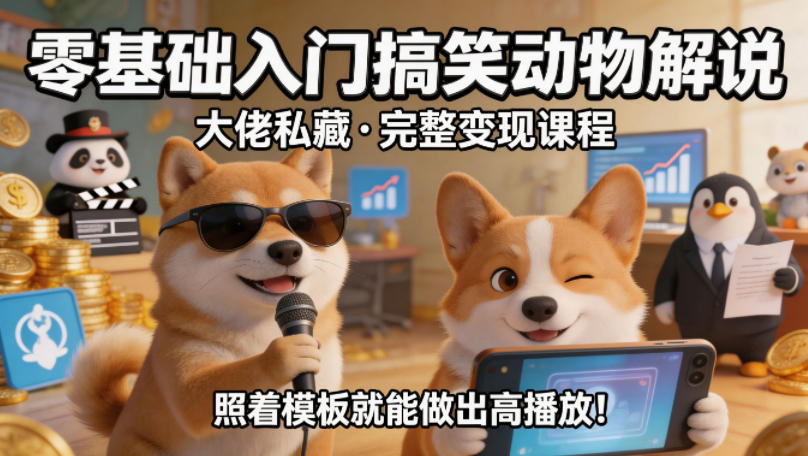零基础入门搞笑动物解说，大佬私藏完整变现课程，照着模板就能做出高播放-我爱项目网