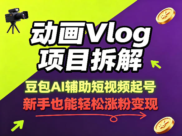 动画Vlog项目拆解，豆包AI辅助短视频起号，新手也能轻松涨粉，43条作品涨粉8.3W-我爱项目网