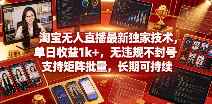 淘宝无人直播最新独家技术，单日收益1k+，无违规不封号，支持矩阵批量，长期可持续【揭秘】-我爱项目网
