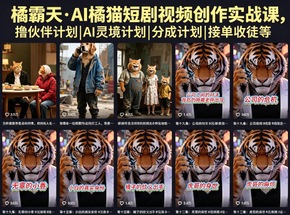 橘霸天·AI橘猫短剧视频创作实战课，撸伙伴计划|AI灵境计划|分成计划|接单收徒等-我爱项目网