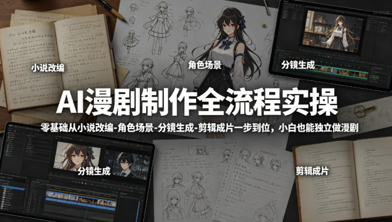 AI漫剧制作全流程实操，零基础从小说改编-角色场景-分镜生成-剪辑成片一步到位，小白也能独立做漫剧-我爱项目网