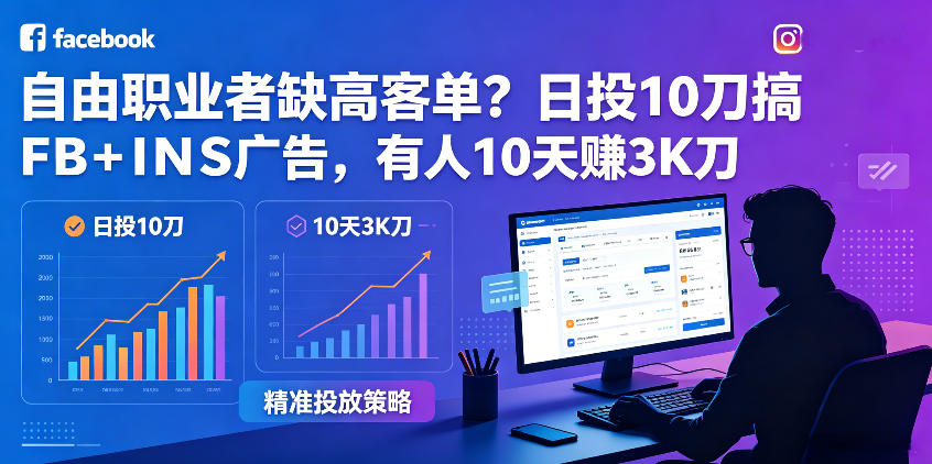自由职业者缺高客单？日投10刀搞FB+INS广告，有人10天赚3K刀！【原创双语字幕】-我爱项目网