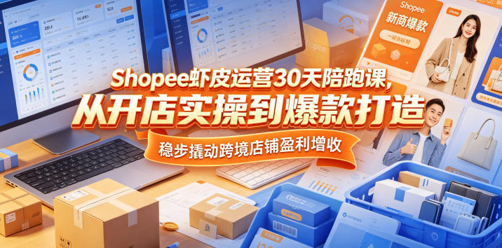 Shopee虾皮运营30天陪跑课，从开店实操到爆款打造，稳步撬动跨境店铺盈利增收-我爱项目网