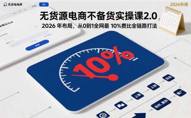 无货源电商不备货实操课2.0，2026年布局，从0到1全网最低10%费比全链路打法【更新26年5月】-我爱项目网
