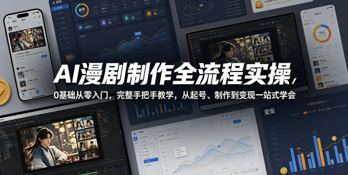 AI漫剧制作全流程实操，0基础从零入门，完整手把手教学，从起号、制作到变现一站式学会-我爱项目网