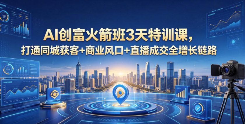AI创富火箭班3天特训课，打通同城获客+商业风口+直播成交全增长链路，2026年4月新课-我爱项目网