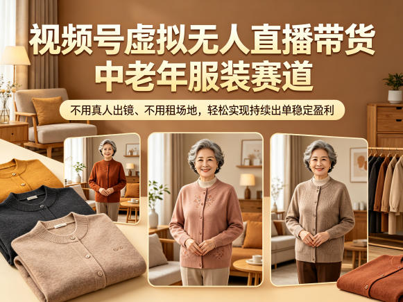 视频号虚拟无人直播带货中老年服装赛道，不用真人出镜、不用租场地，轻松实现持续出单稳定盈利-我爱项目网