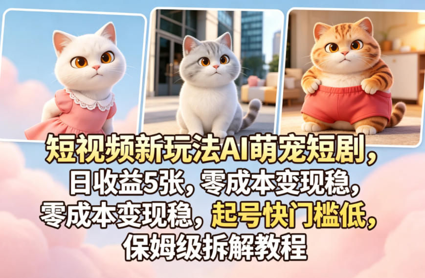 短视频新玩法AI萌宠短剧，日收益5张，零成本变现稳，起号快门槛低，保姆级拆解教程-我爱项目网