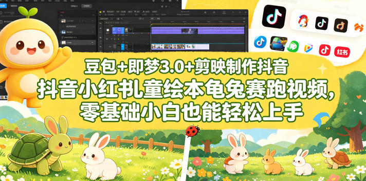 豆包＋即梦3.0+剪映制作抖音小红书儿童绘本龟兔赛跑视频，零基础小白也能轻松上手-我爱项目网
