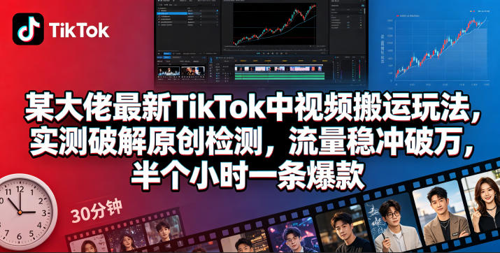 某大佬最新TikTok中视频搬运玩法，实测破解原创检测，流量稳冲破万，半个小时一条爆款-我爱项目网