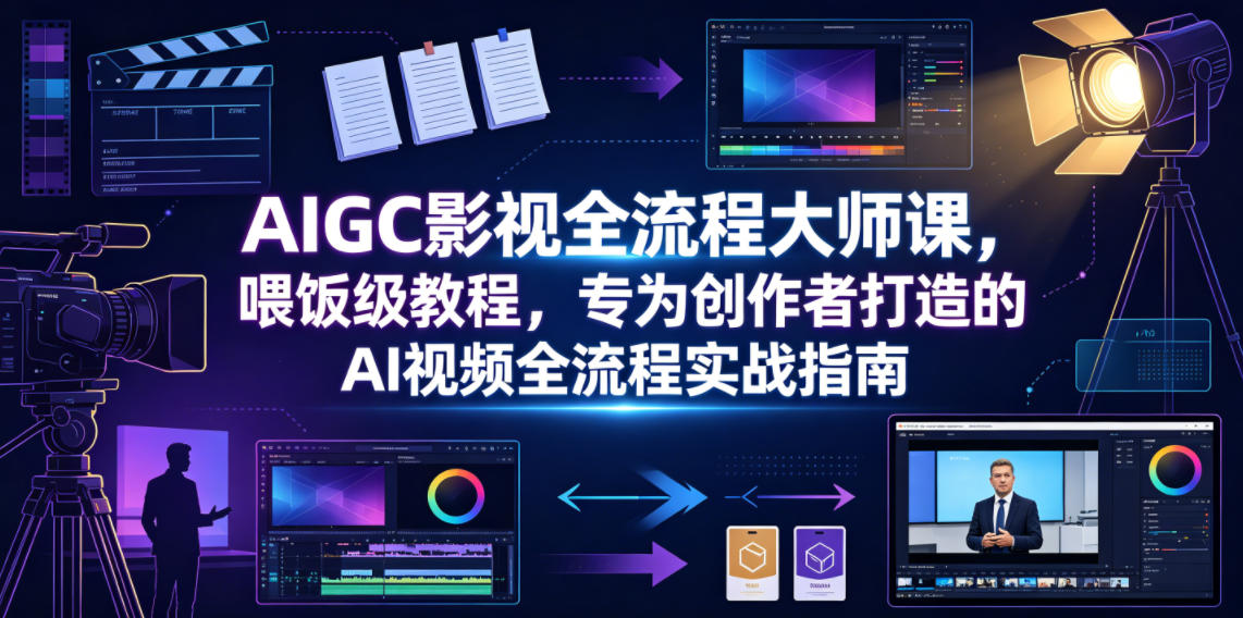 AIGC影视全流程大师课,喂饭级教程,专为创作者打造的AI视频全流程实战指南-我爱项目网