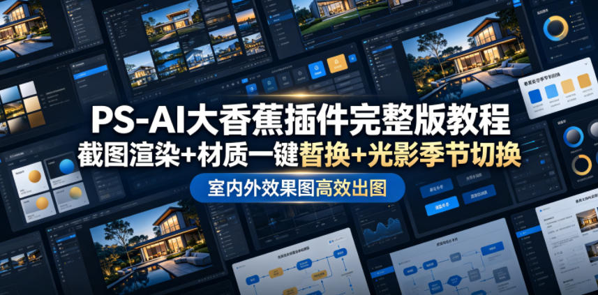 PS-AI大香蕉插件完整版教程，截图渲染+材质一键替换+光影季节切换，室内外效果图高效出图高阶课程-我爱项目网
