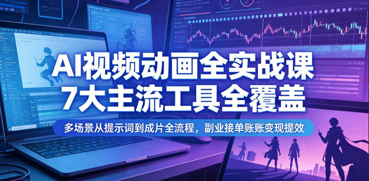 AI视频动画全实战课,7大主流工具全覆盖,多场景从提示词到成片全流程,副业接单账号变现提效-我爱项目网