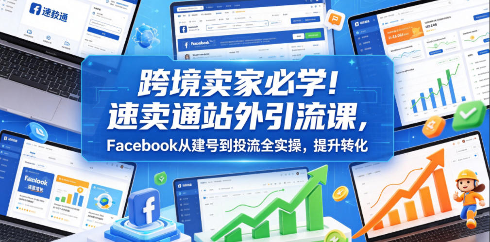 跨境卖家必学!速卖通站外引流课,Facebook从建号到投流全实操,提升转化-我爱项目网