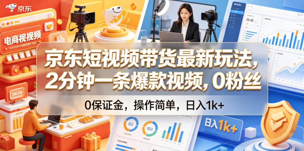 京东短视频带货最新玩法,2分钟一条爆款视频,0粉丝,0保证金,操作简单,日入1k+【揭秘】-我爱项目网