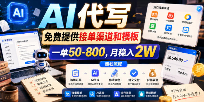 AI代写，免费提供接单渠道和模板，一单50-800，月稳入2W【揭秘】-我爱项目网