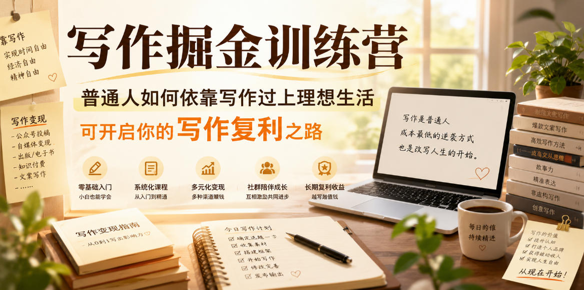 写作掘金训练营，普通人如何依靠写作过上理想生活，可开启你的写作复利之路（更新6月）-我爱项目网