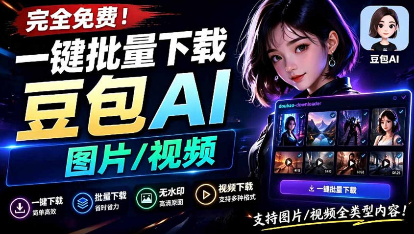 Github最新发布！一键批量下载豆包AI无水印图片/视频，简单易用，自动解析提示词-我爱项目网