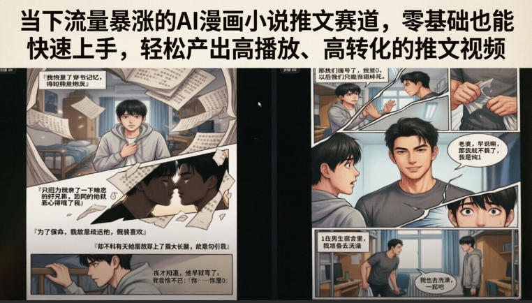 当下流量暴涨的AI漫画小说推文赛道，零基础也能快速上手，轻松产出高播放、高转化的推文视频-我爱项目网