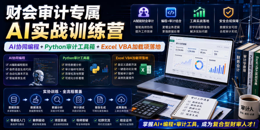 财会审计专属AI实战训练营｜AI协同编程+Python审计工具箱+Excel VBA加载项落地-我爱项目网
