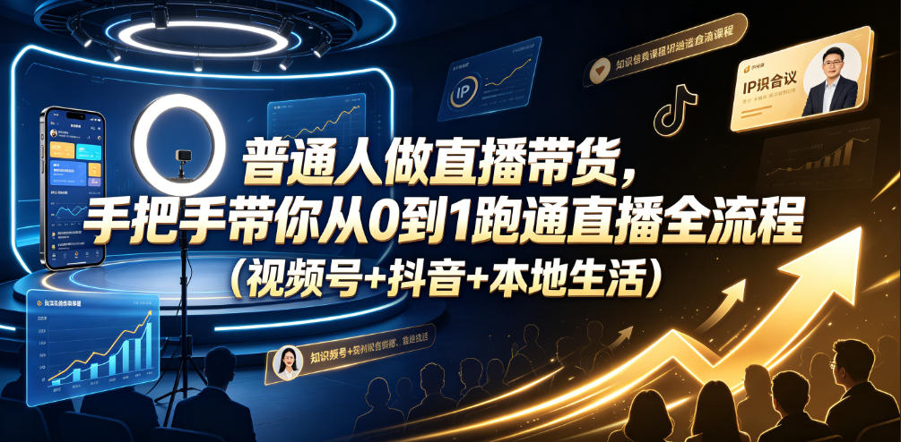 普通人做直播带货，手把手带你从0到1跑通直播全流程（视频号+抖音+本地生活）-我爱项目网