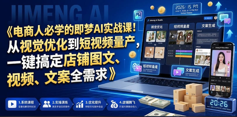 电商人必学的即梦AI实战课！从视觉优化到短视频量产，一键搞定店铺图文、视频、文案全需求-我爱项目网