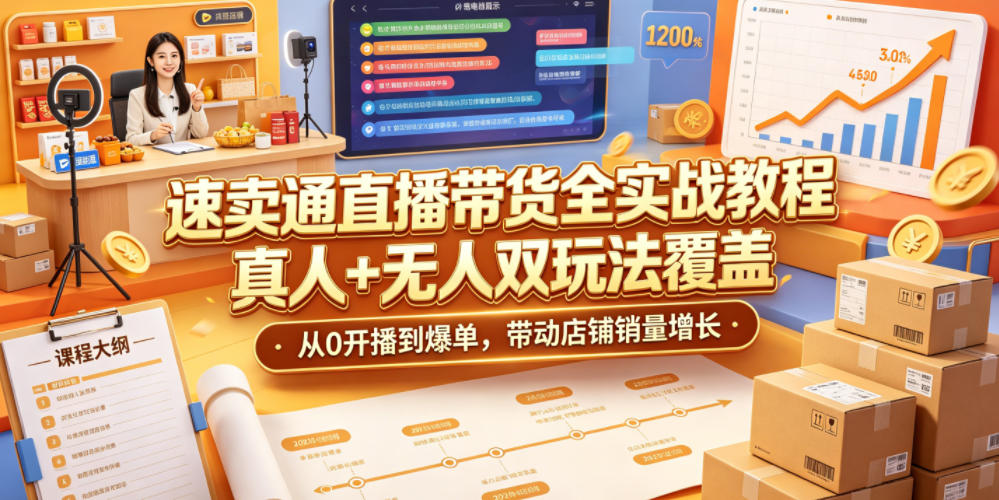 速卖通直播带货全实战教程，真人+无人双玩法覆盖，从0开播到爆单，带动店铺销量增长-我爱项目网