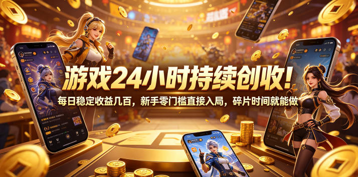 游戏24小时持续创收！每日稳定收益几百，新手零门槛直接入局，碎片时间就能做【揭秘】-我爱项目网