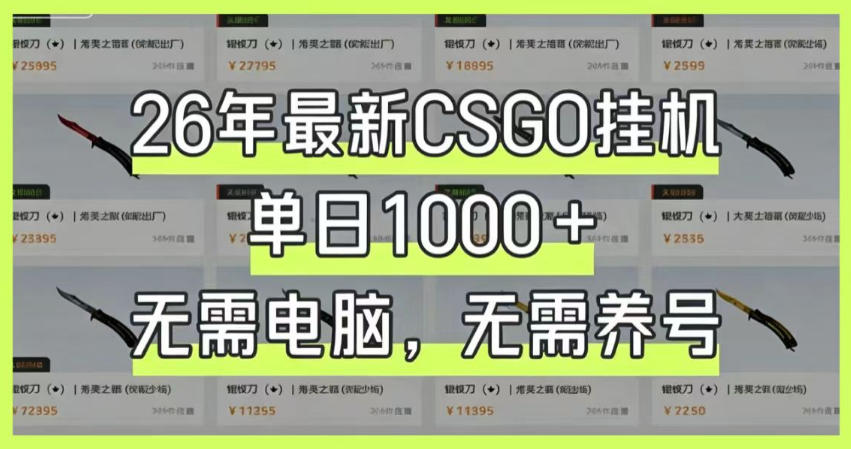 26年最新CSGO挂G系统，单日1000+，无需电脑，无需养号，0基础可上手【揭秘】-我爱项目网