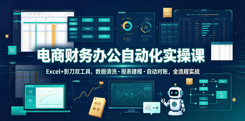 电商财务办公自动化实操课,Excel+影刀双工具,数据清洗・报表建模・自动对账,全流程实战-我爱项目网