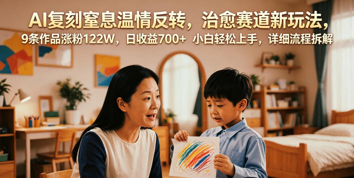 AI复刻窒息温情反转，治愈赛道新玩法，9条作品涨粉122W，日收益700+ 小白轻松上手，详细流程拆解-我爱项目网