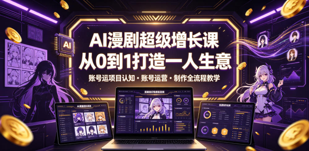 AI漫剧超级增长课，从0到1打造一人生意，项目认知・账号运营・制作全流程教学-我爱项目网