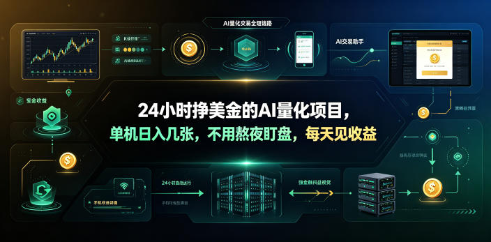 24小时挣美金的AI量化项目,单机日入几十美刀,不用熬夜盯盘,每天见收益【揭秘】-我爱项目网