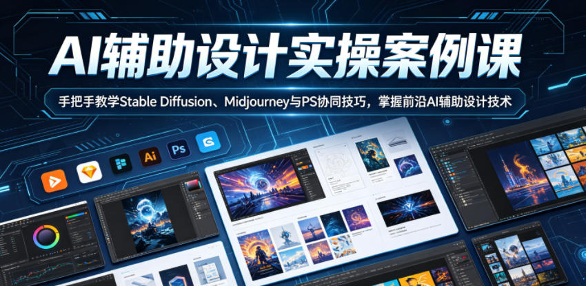 AI辅助设计实操案例课，手把手教学Stable Diffusion、Midjourney与PS协同技巧，掌握前沿AI辅助设计技术-我爱项目网