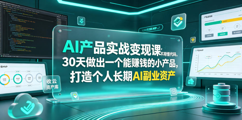 AI产品实战变现课，不用懂代码，30天做出一个能賺钱的小产品，打造个人长期AI副业资产（更新）-我爱项目网