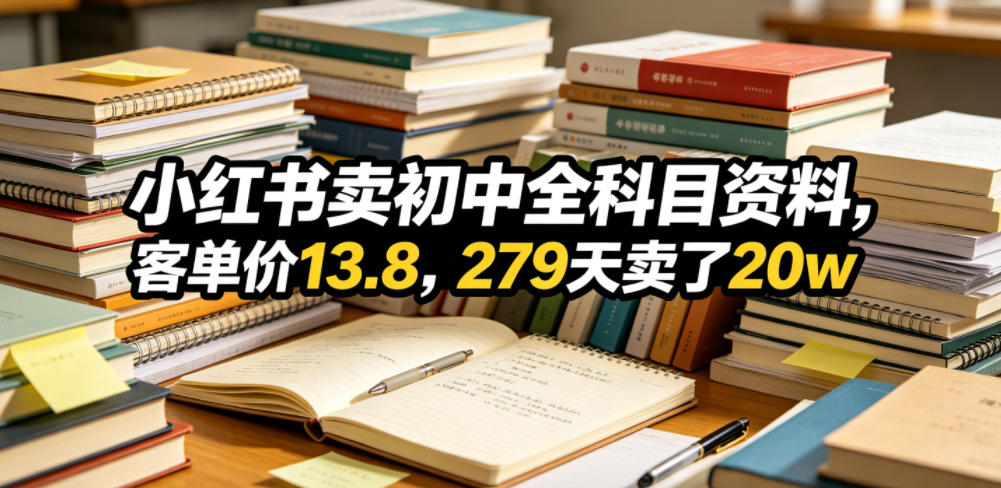 小红书卖初中全科目资料，客单价13.8，279天卖了20w-我爱项目网