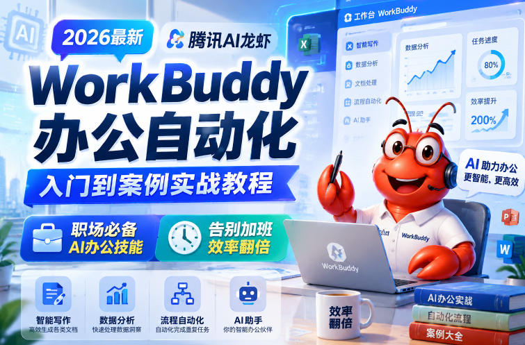 2026最新腾讯AI龙虾WorkBuddy办公自动化入门到案例实战教程，职场必备AI办公技能，告别加班，效率翻倍-我爱项目网