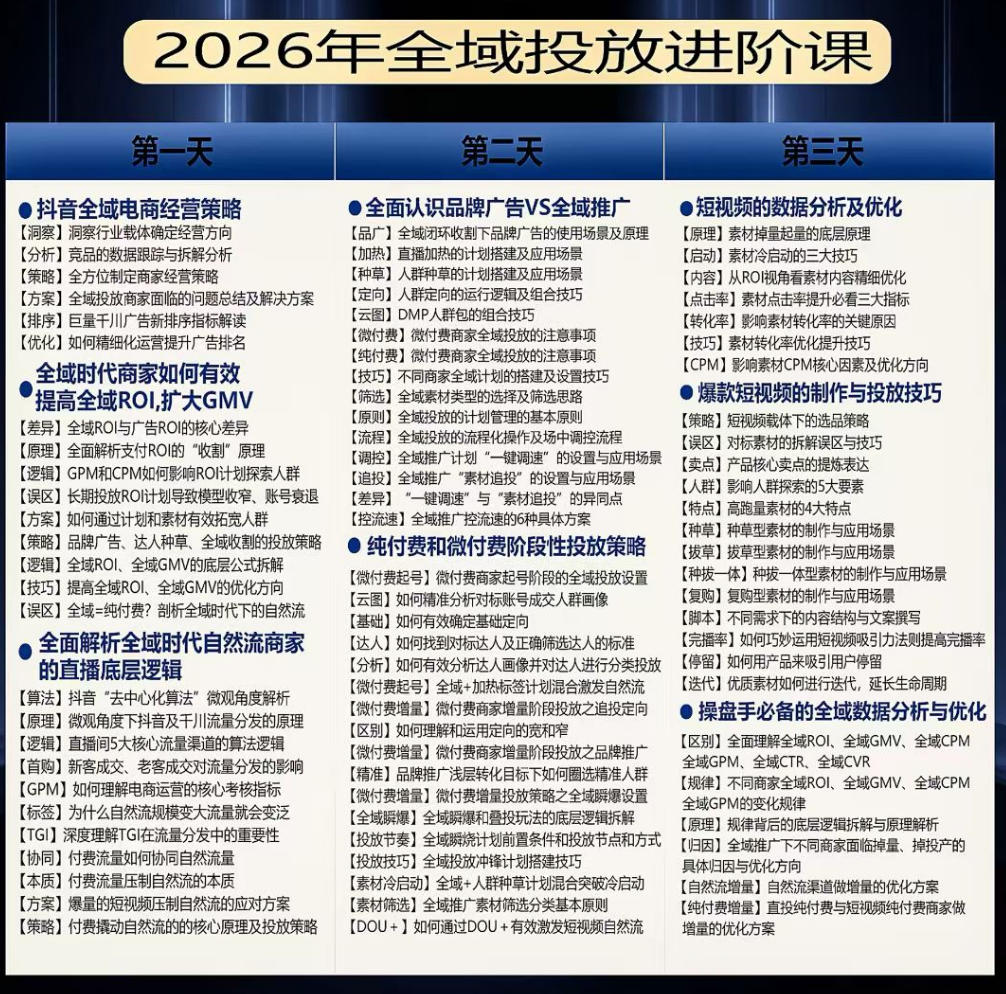 图片[2]-千川扫地僧2026抖音全域投放进阶课，少走弯路·快速起量·掌控增长，6月12-14号杭州线下课-我爱项目网
