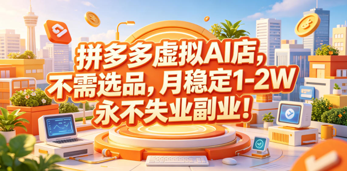 拼多多虚拟AI店，不需选品，月稳定1-2W，永不失业副业！【揭秘】-我爱项目网