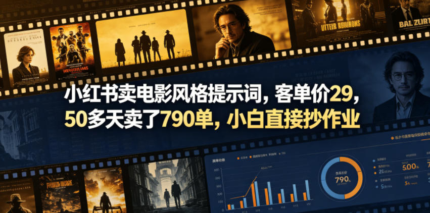小红书卖电影风格提示词，客单价29，50多天卖了790单，小白直接抄作业！-我爱项目网